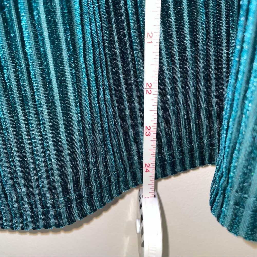 Shein Teal Green Velvet Burnout Stripes Women's Top with Puff Sleeve Size 2X - Picture 6 of 11